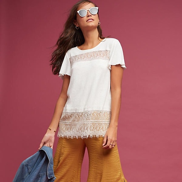 NWT White Linen & Lace Tee - Picture 3 of 5